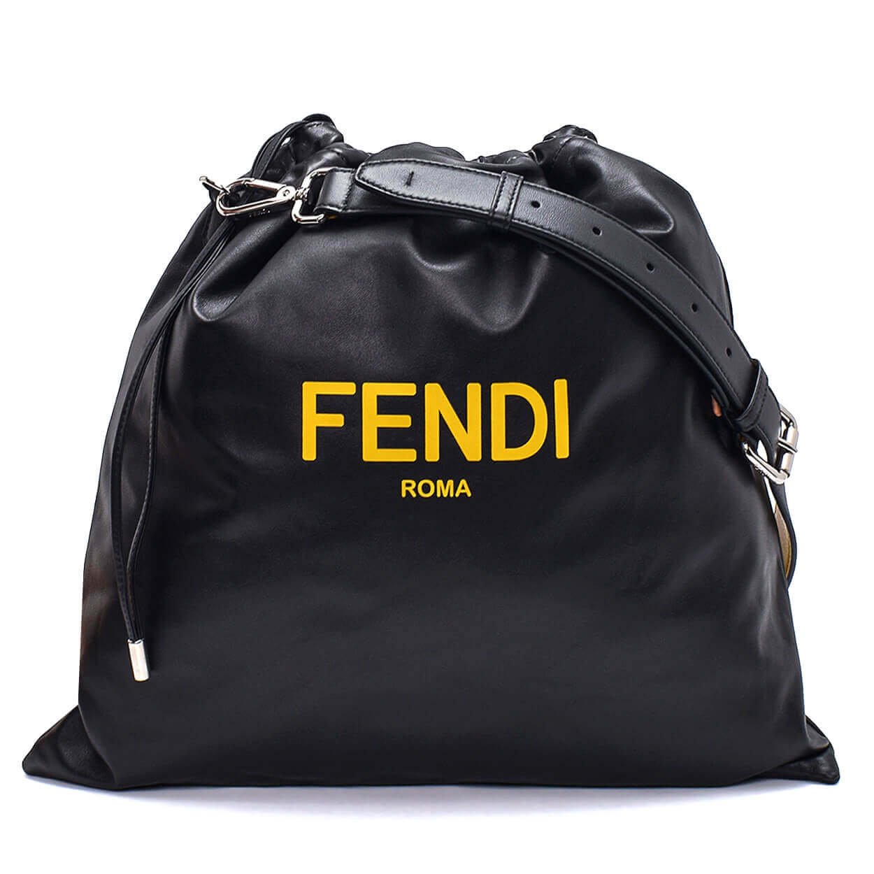 Fendi - Black Leather Logo Drawstring Top Shoulder Bag
